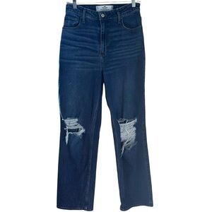 Hollister Curvy Ultra High Rise Dad Jean Size 7R 28/31 Dark Wash Distressed